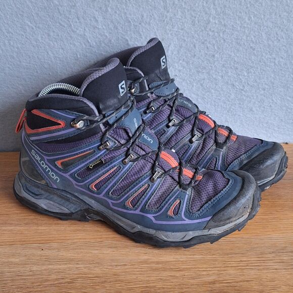 Salomon X Ultra 3 Mid GTX Hiking Trail Boots Womens 9.5 Black BlueWaterproof